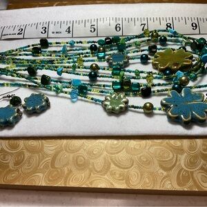 Vintage Art glass/porcelain Artisan carved necklace w/ earrings